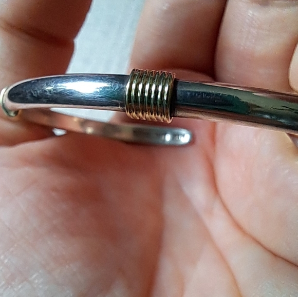 Vintage Solid Sterling Silver 18kt Yellow Gold Hallmarked Signed Abigail Cuff - Picture 8 of 10